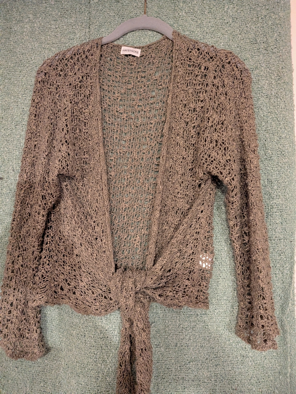 Crochet Tie-Front Cardigan Sweater - Green